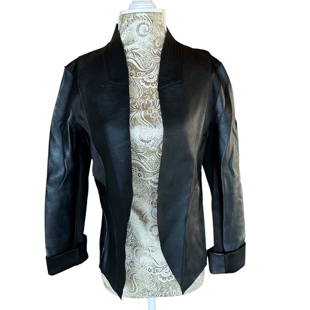 Vintage Guess Women's Black Leather Jacket Size Large Y2K Goth Biker Tailored
